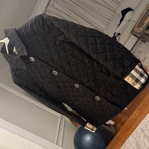 Burberry Black Quilted Jacket with Plaid Cuffs